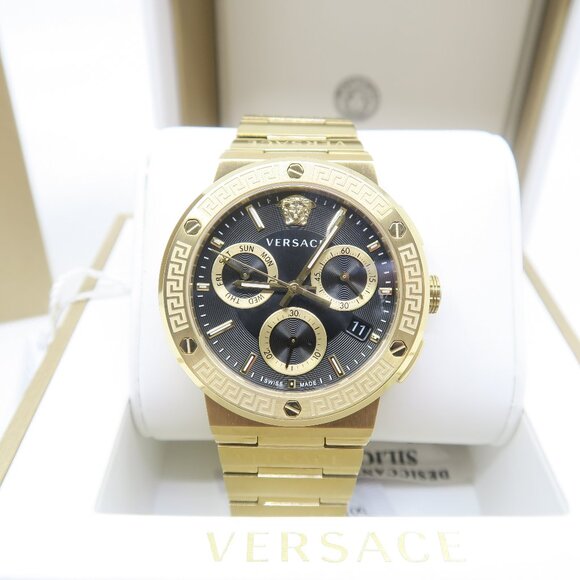 Versace VEZ900421 Greca Logo Chrono 43mm., Gold, Bracelet New Watch for Men. - Picture 1 of 9